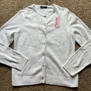 Lands End white cardigan with seahorse size S/M